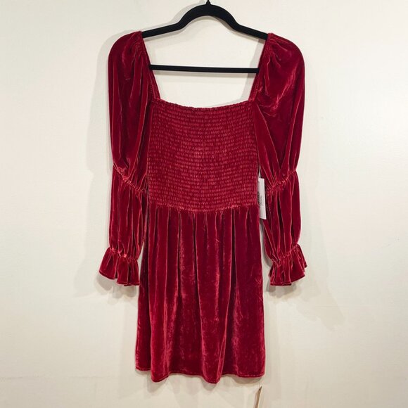 Last Chance! New Reformation Albi Velvet Puff Sleeve Mini Dress Crimson XS $278 - Picture 3 of 9